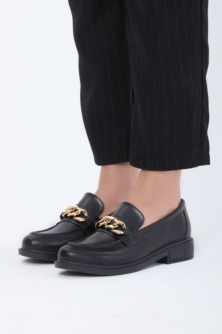 Kadın Siyah Suni Deri Tokalı Ayakkabı - 27080 - TOFİSA