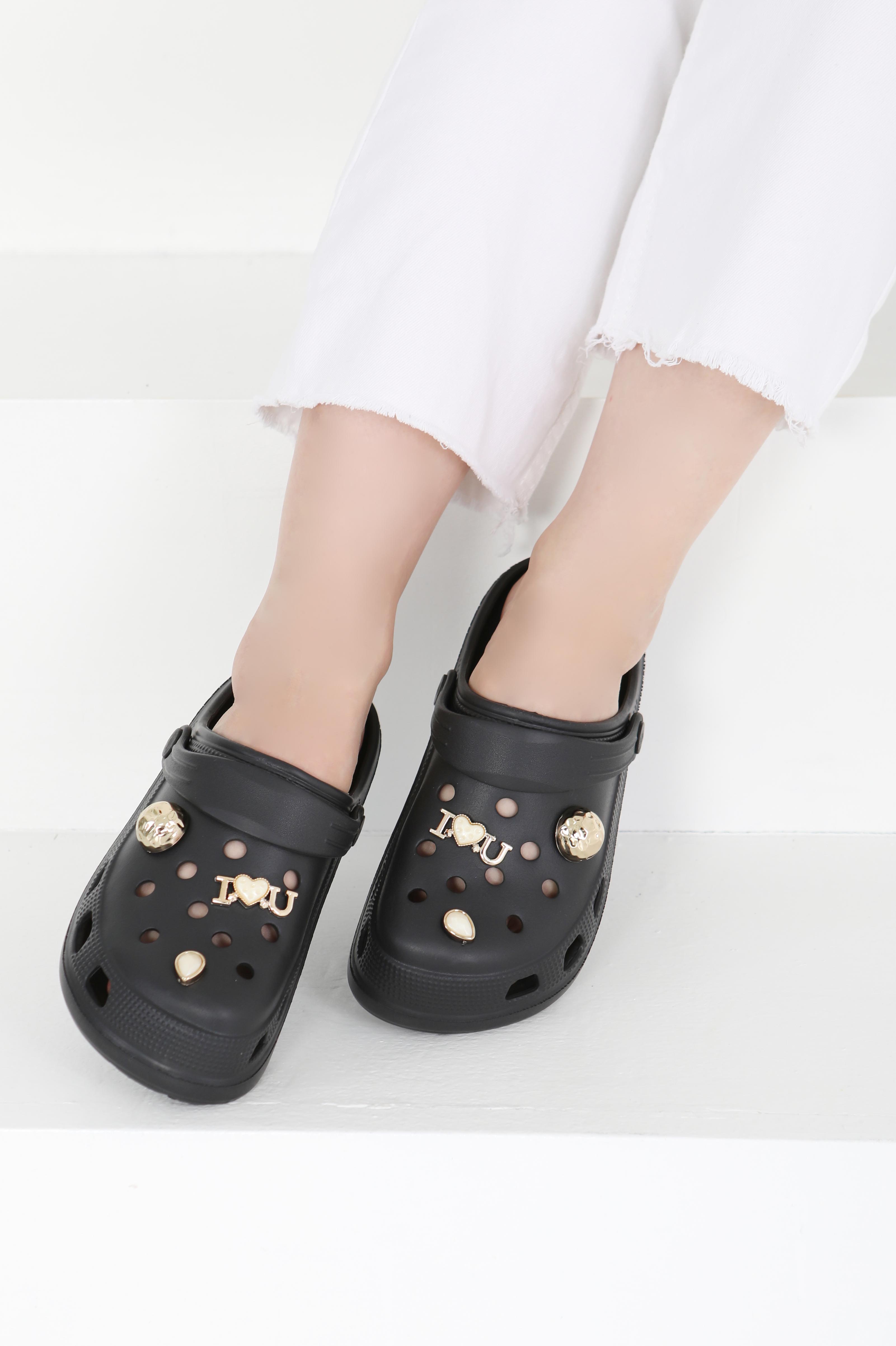 Kadın Siyah Taşlı Terlik - 27411 - 1