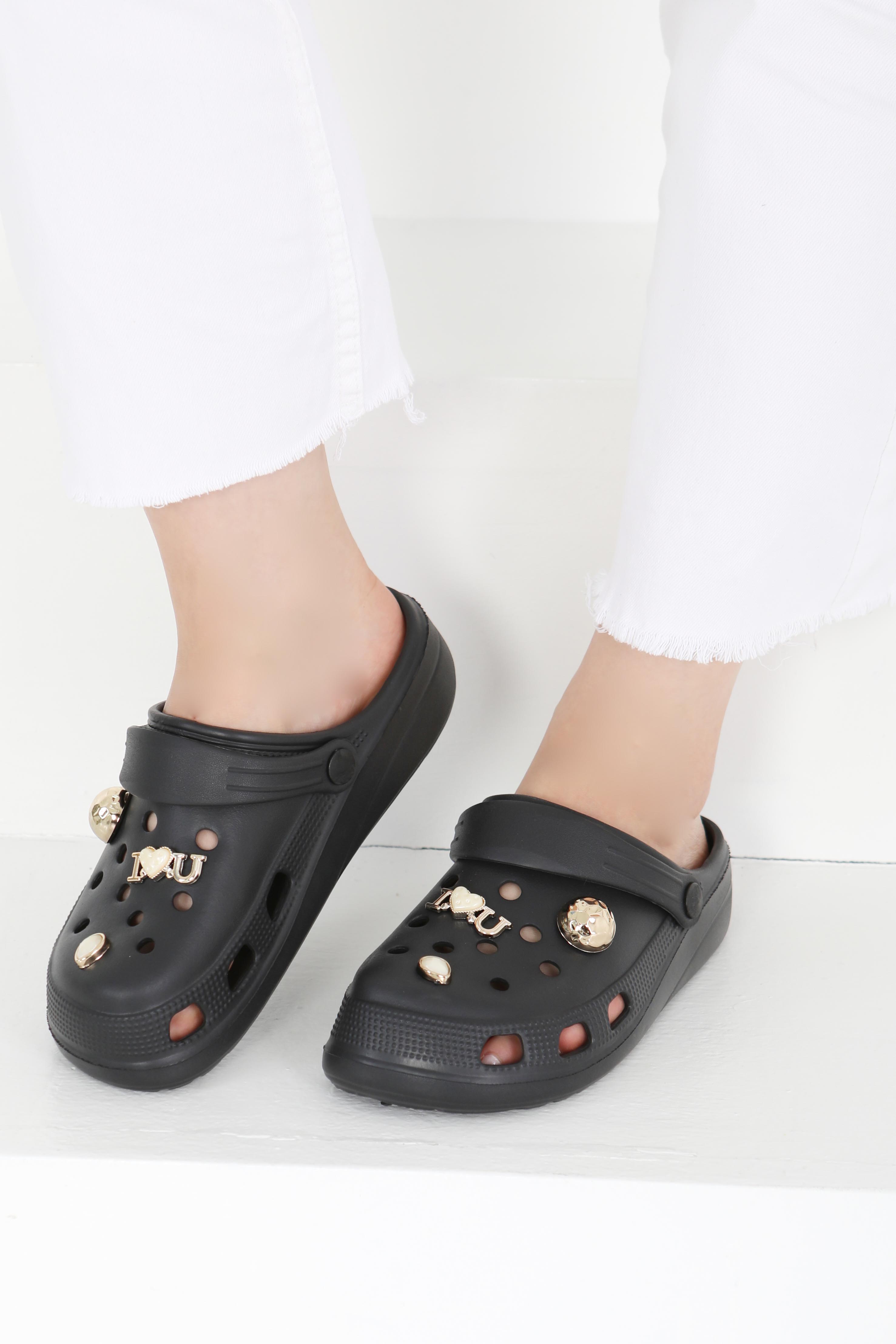 Kadın Siyah Taşlı Terlik - 27411 - 4