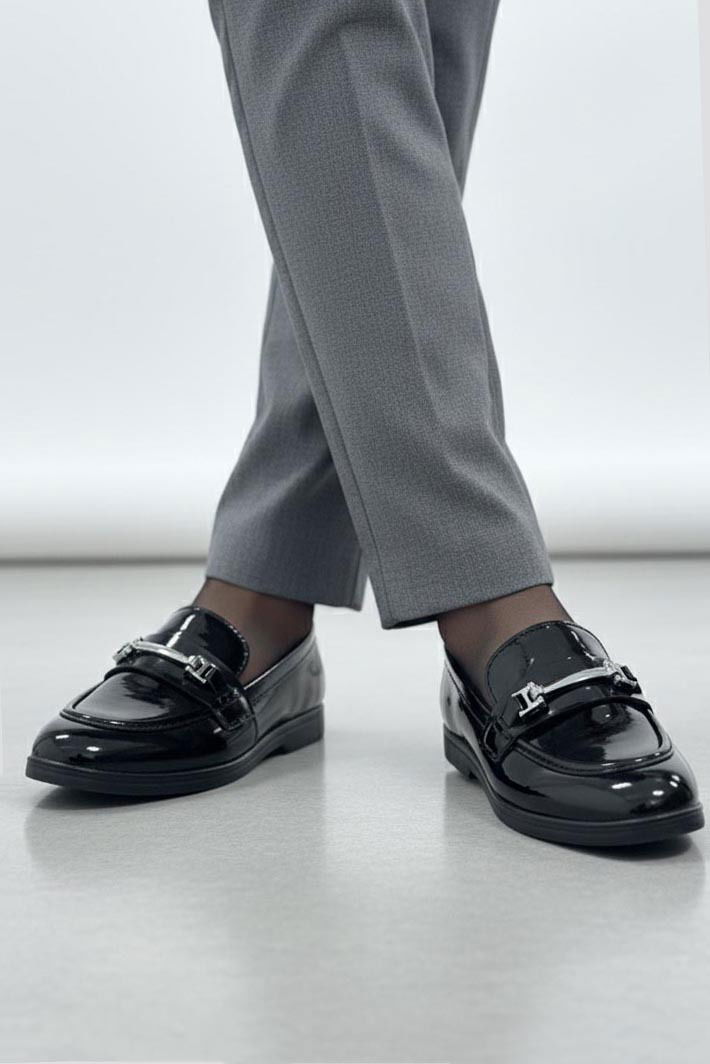 Kadın Siyah Tokalı Cilt Babet Ayakkabı - 27909-SIYAH - TOFİSA