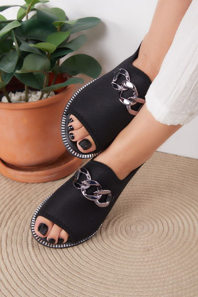 Kadın Siyah Tokalı Sandelet - 25833 