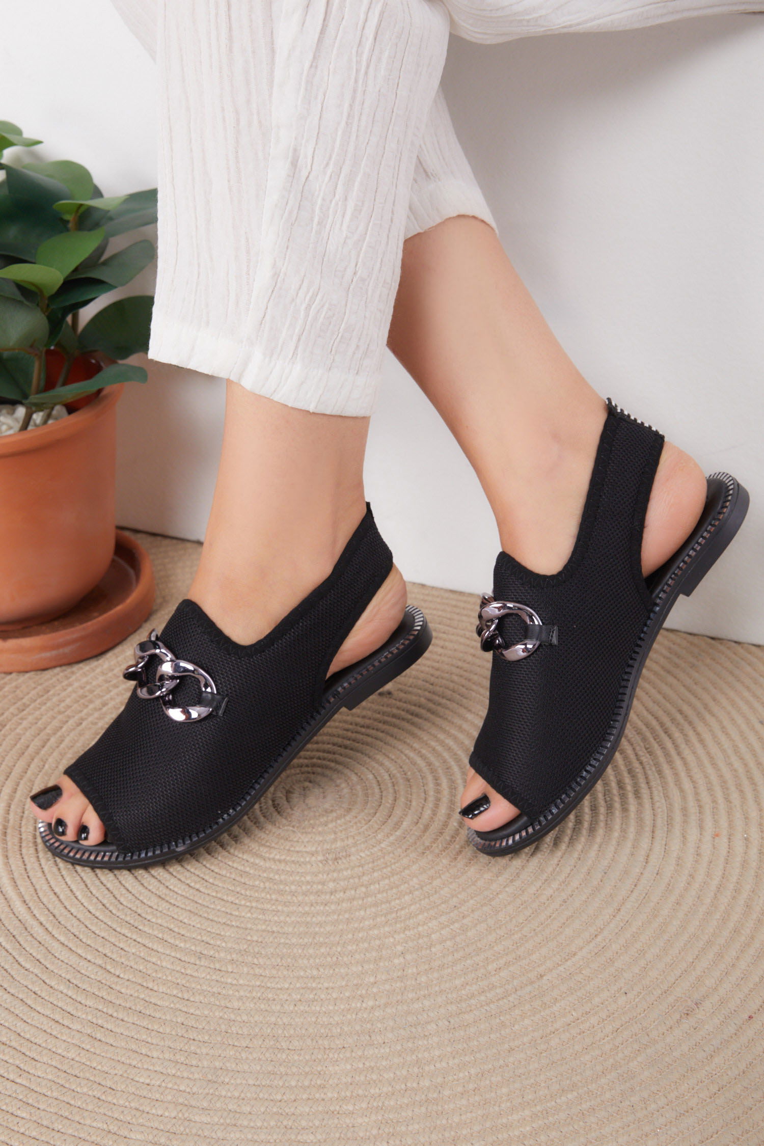 Kadın Siyah Tokalı Sandelet - 25833 - 2