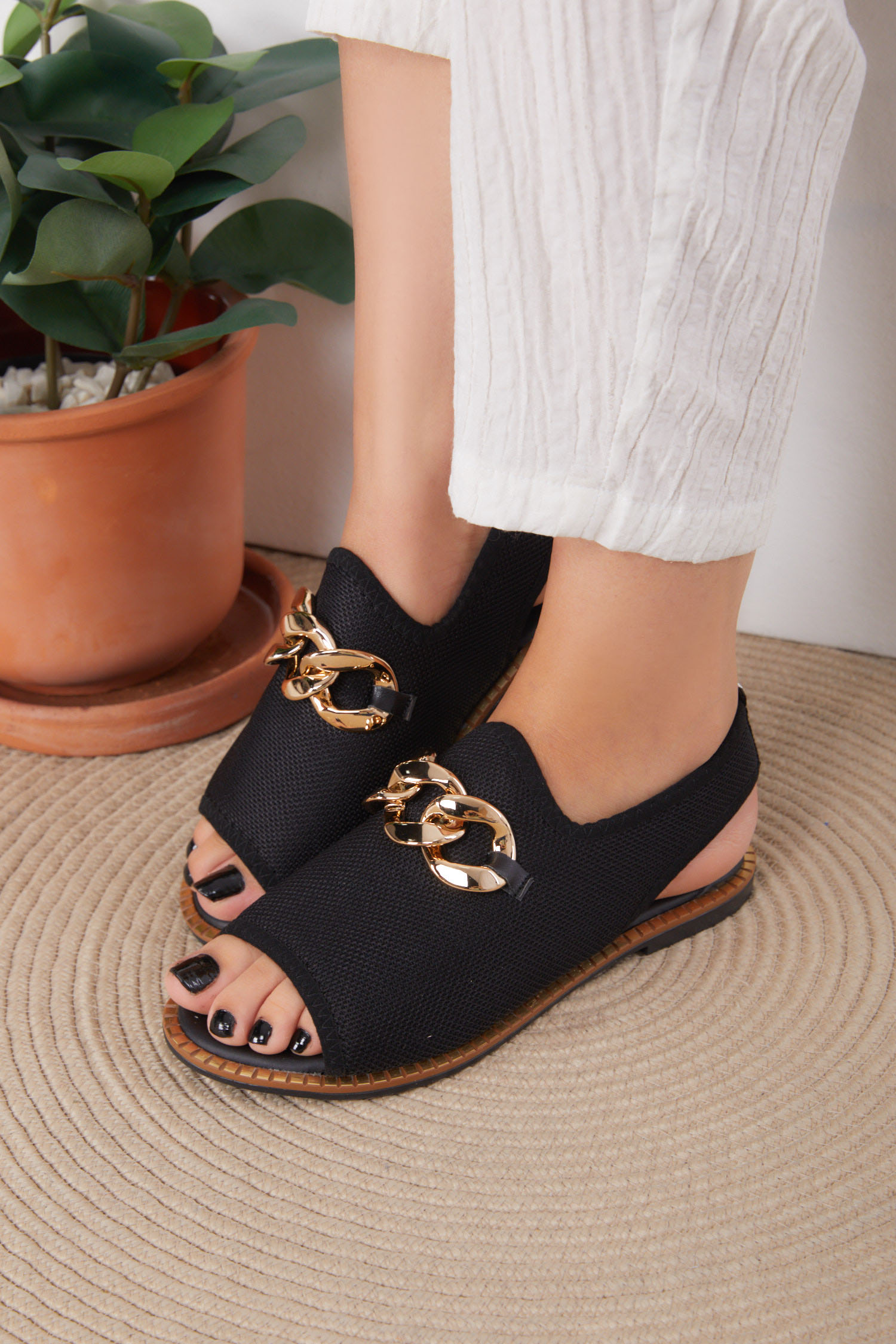 Kadın Siyah Tokalı Sandelet - 25834 - 1