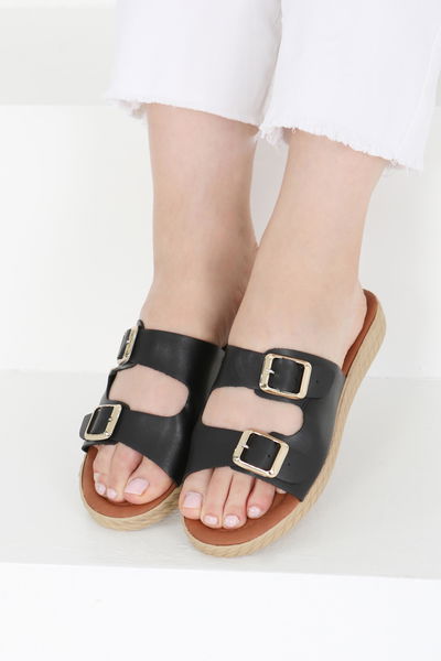 Kadın Siyah Tokalı Terlik - 27406 