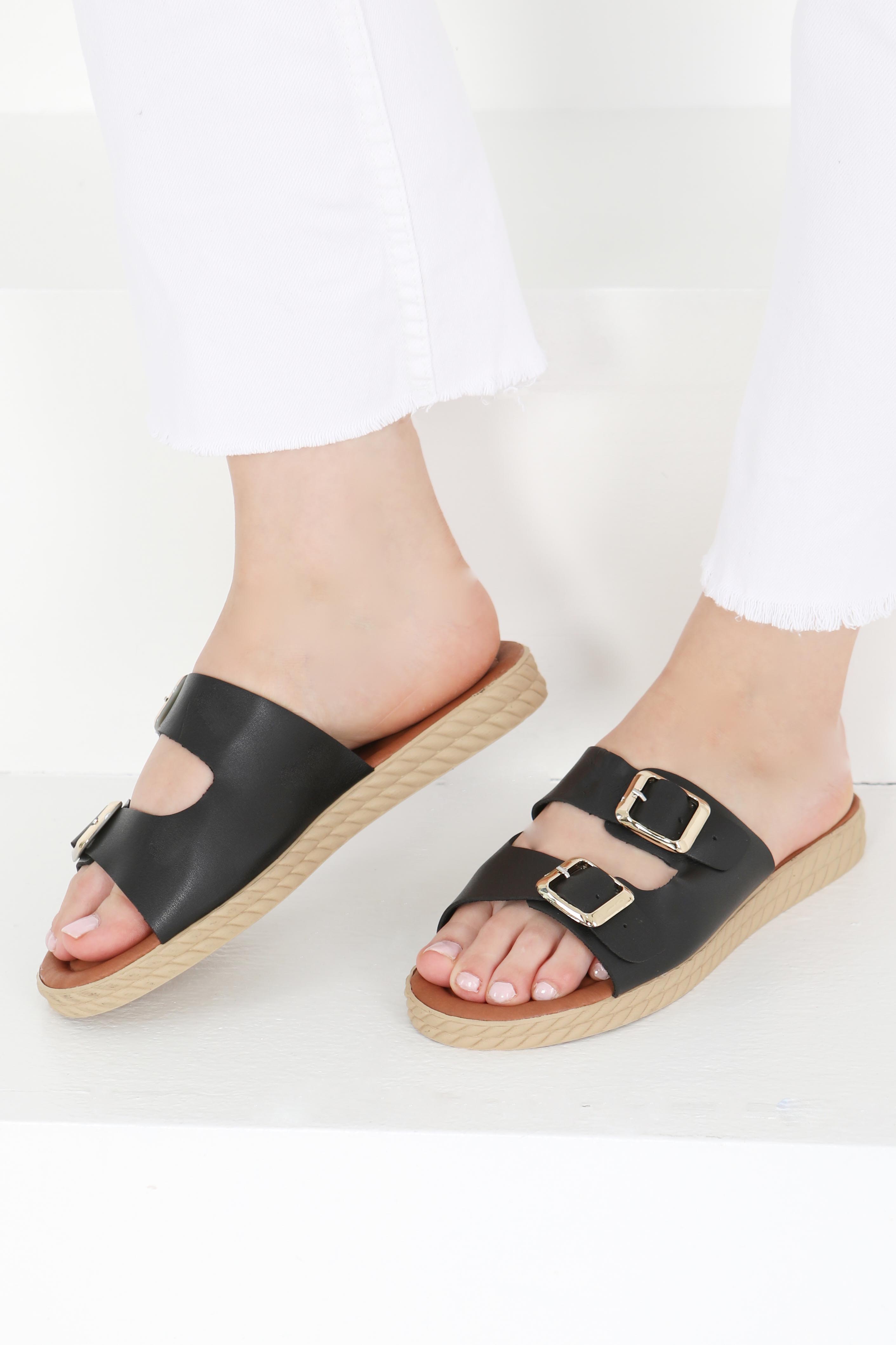 Kadın Siyah Tokalı Terlik - 27406 - 3