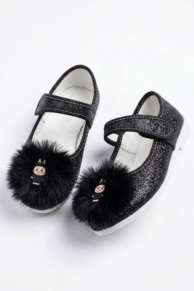 Kadın Siyah Tüy Detaylı Cırtlı Babet - 28303-SIYAH - 1