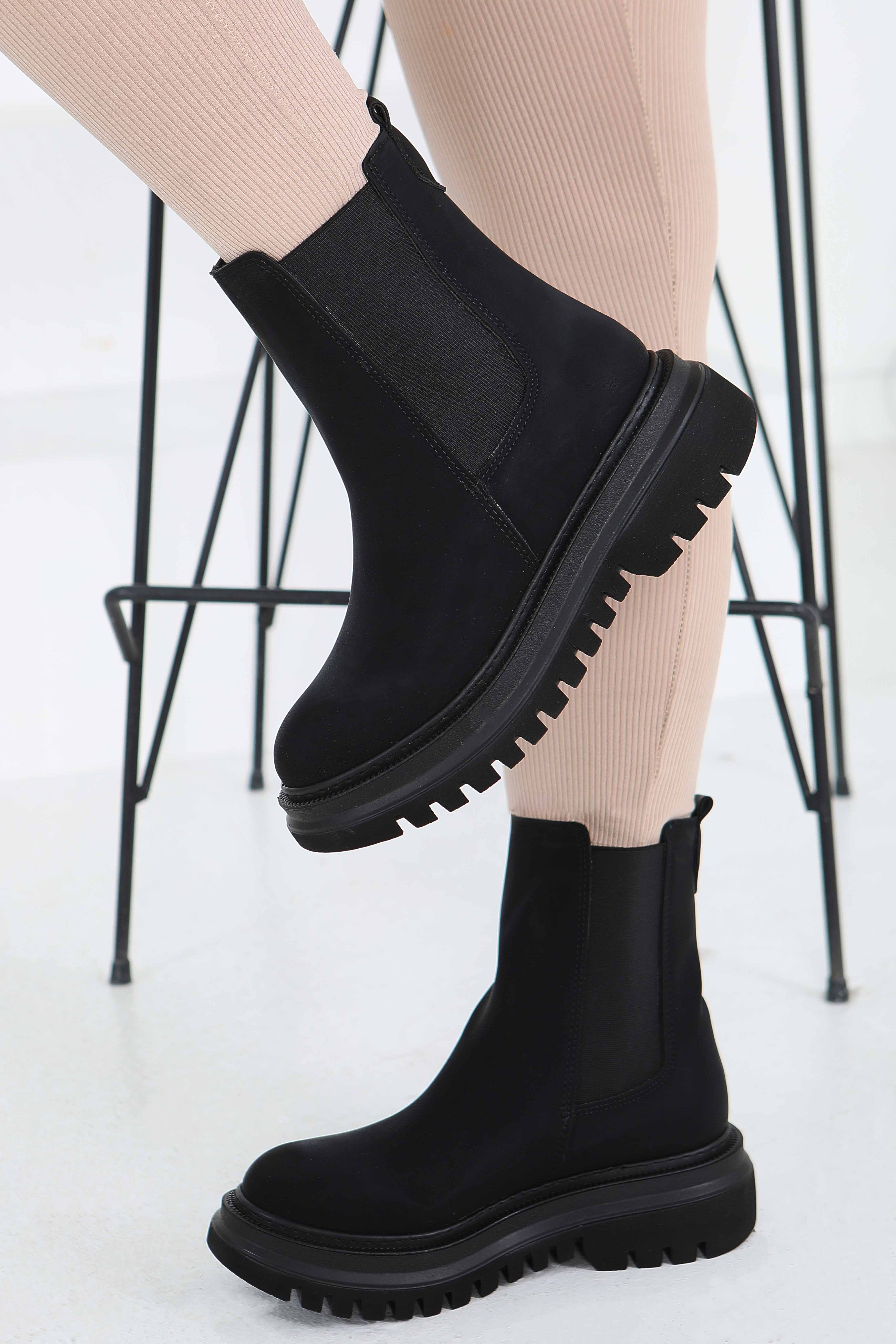 Kadın Siyah Yanları Lastikli Süet Bot - 27847-SIYAH - 4