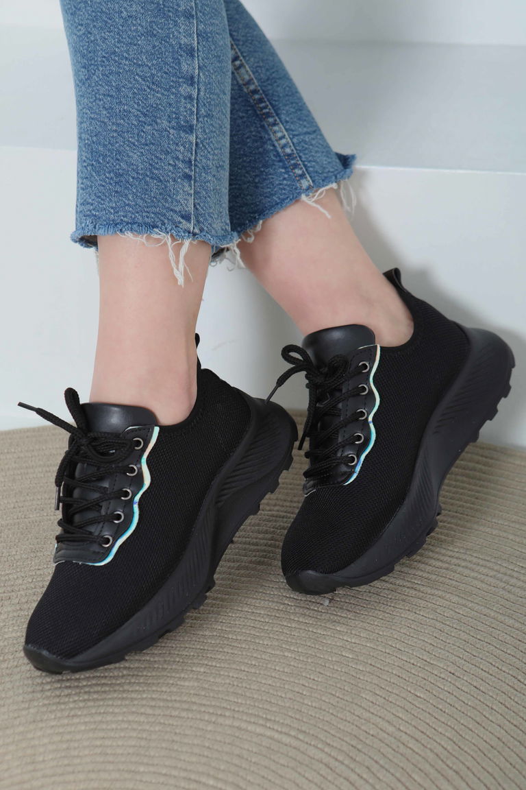 Kadın Siyah Yüksek Taban Spor Ayakkabı - 27079 - TOFİSA