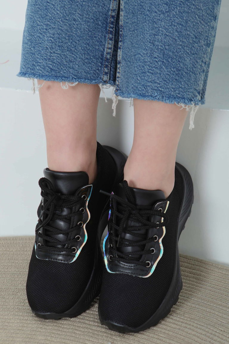 Kadın Siyah Yüksek Taban Spor Ayakkabı - 27079 - TOFİSA