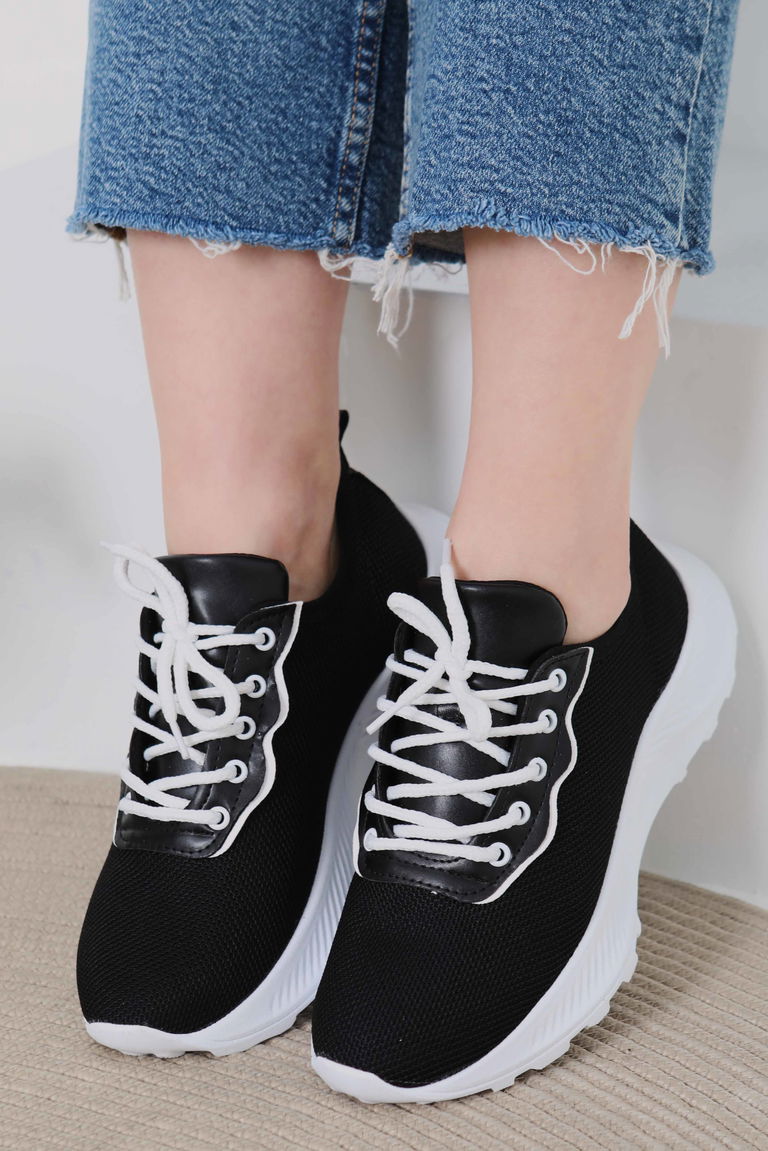 Kadın Siyah Yüksek Taban Spor Ayakkabı - 27079 - TOFİSA