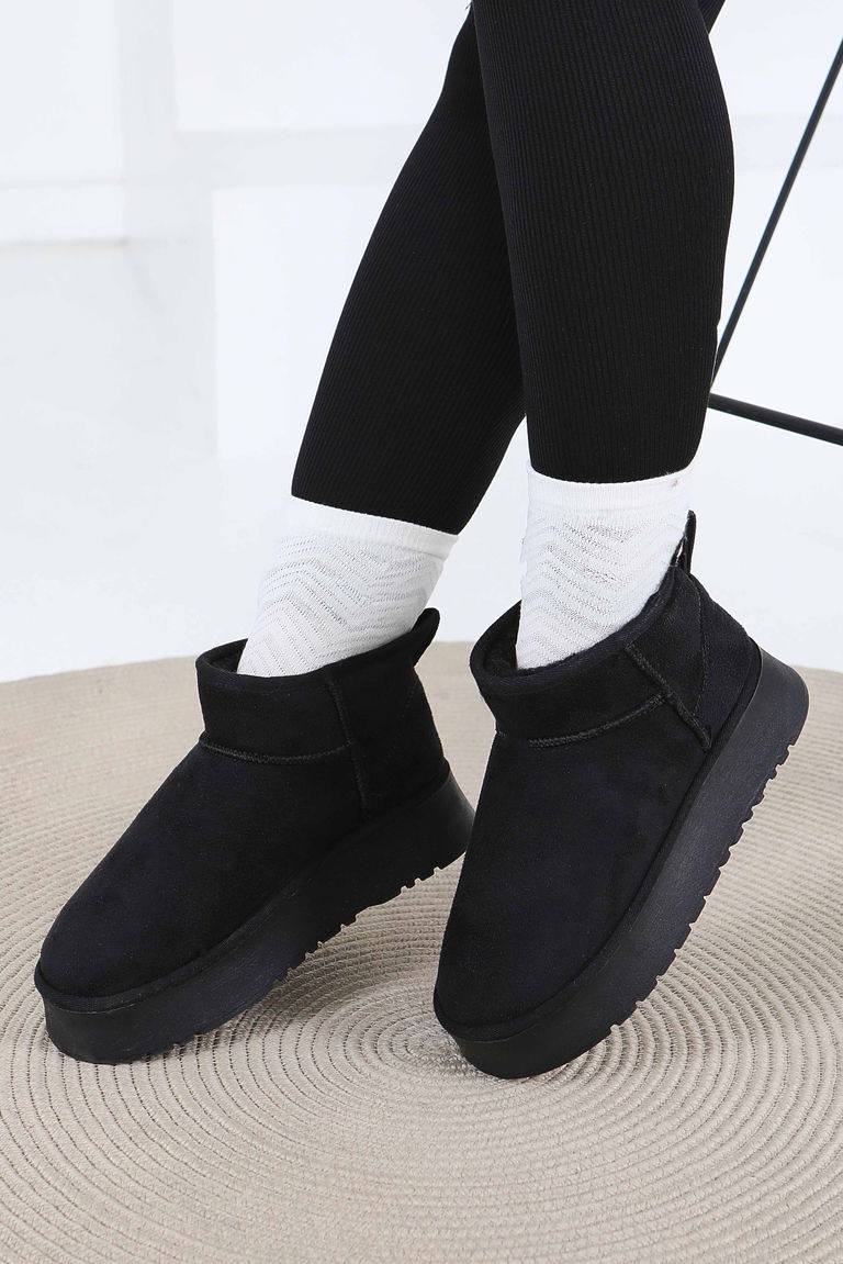 Kadın Siyah Yüksek Taban Yarım Süet Bot - 27783-SIYAH - TOFİSA