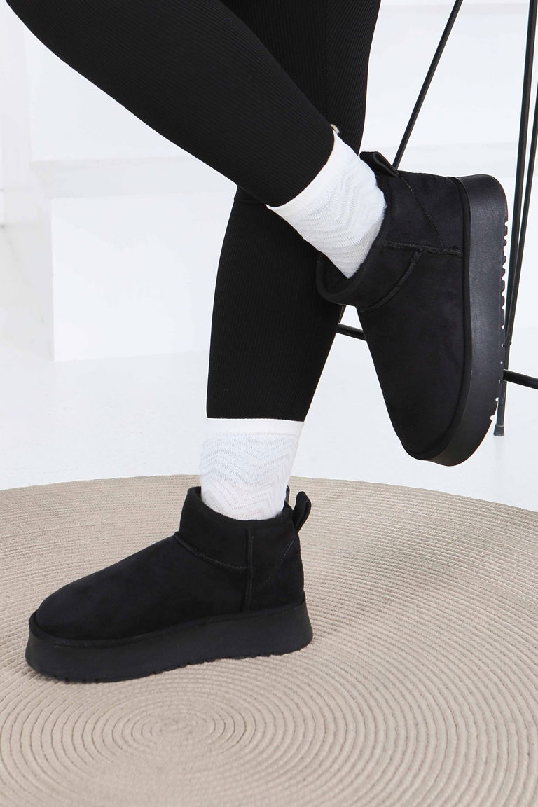 Kadın Siyah Yüksek Taban Yarım Süet Bot - 27783-SIYAH - TOFİSA