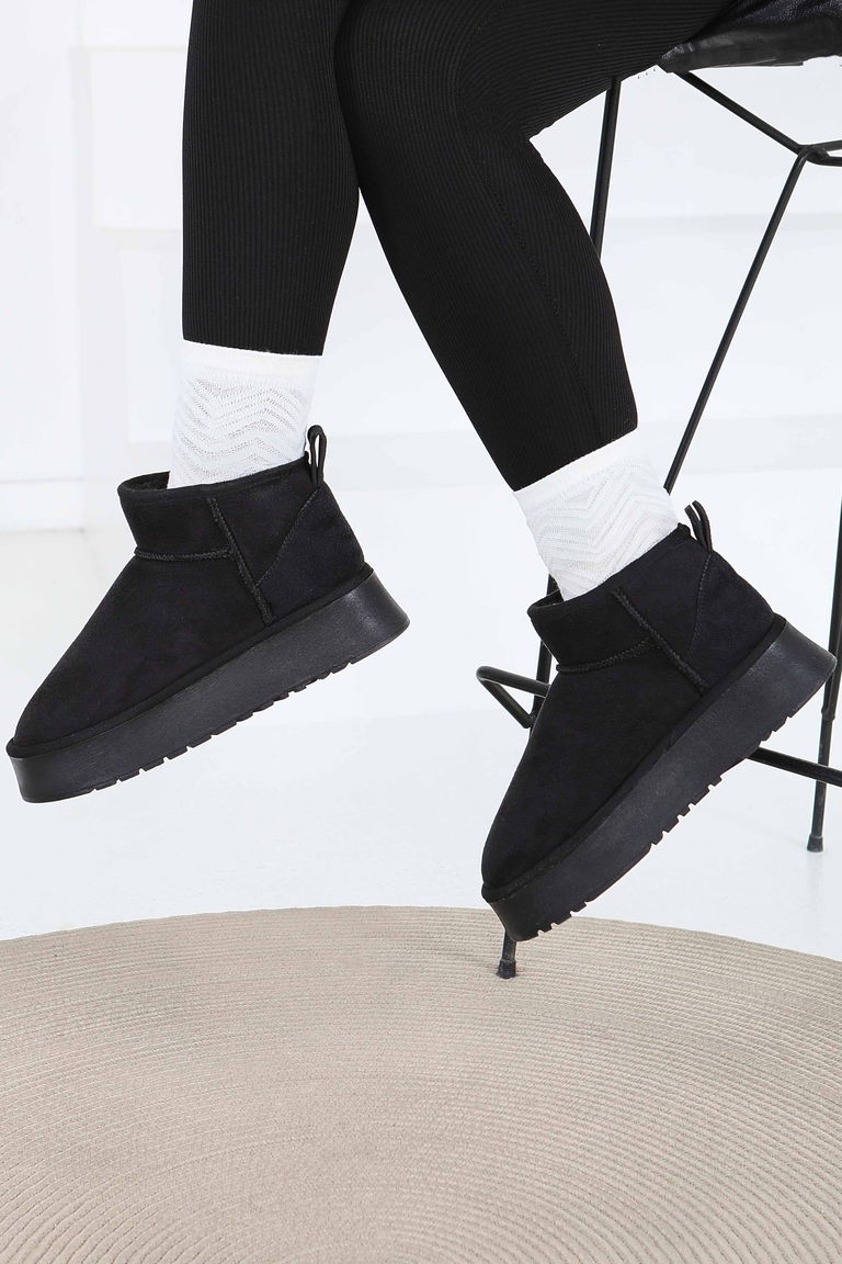 Kadın Siyah Yüksek Taban Yarım Süet Bot - 27783-SIYAH - TOFİSA