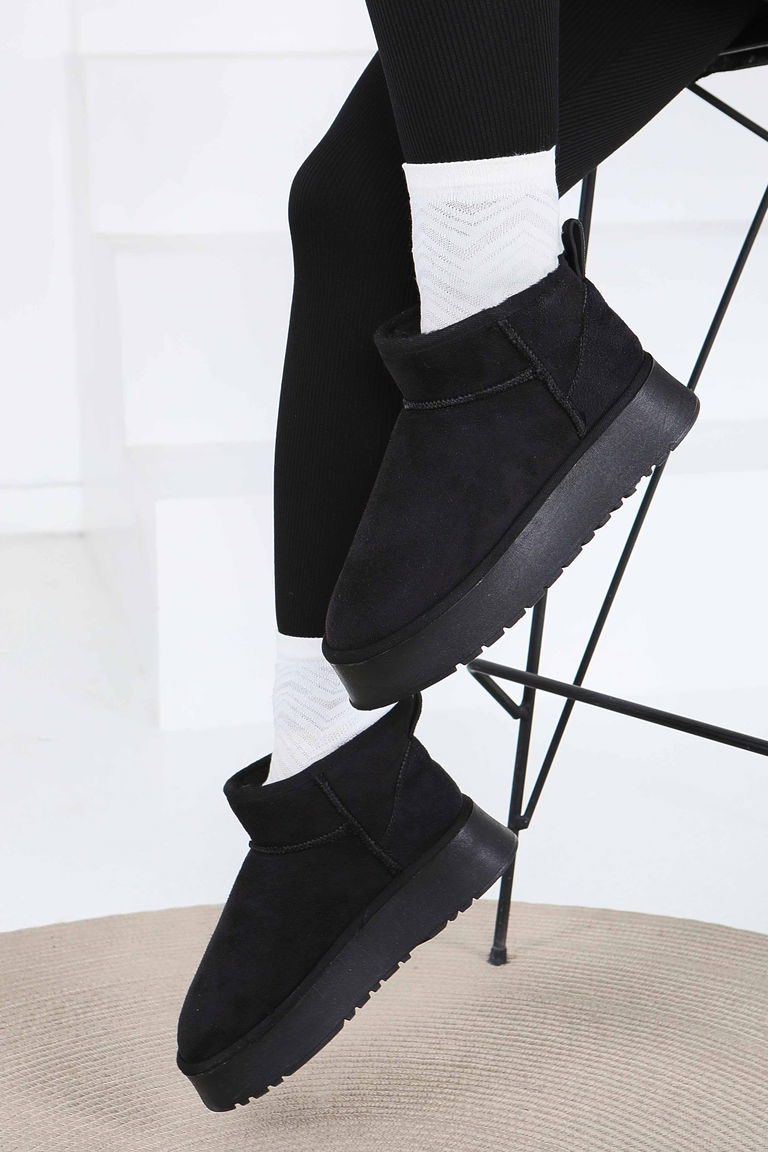 Kadın Siyah Yüksek Taban Yarım Süet Bot - 27783-SIYAH - TOFİSA