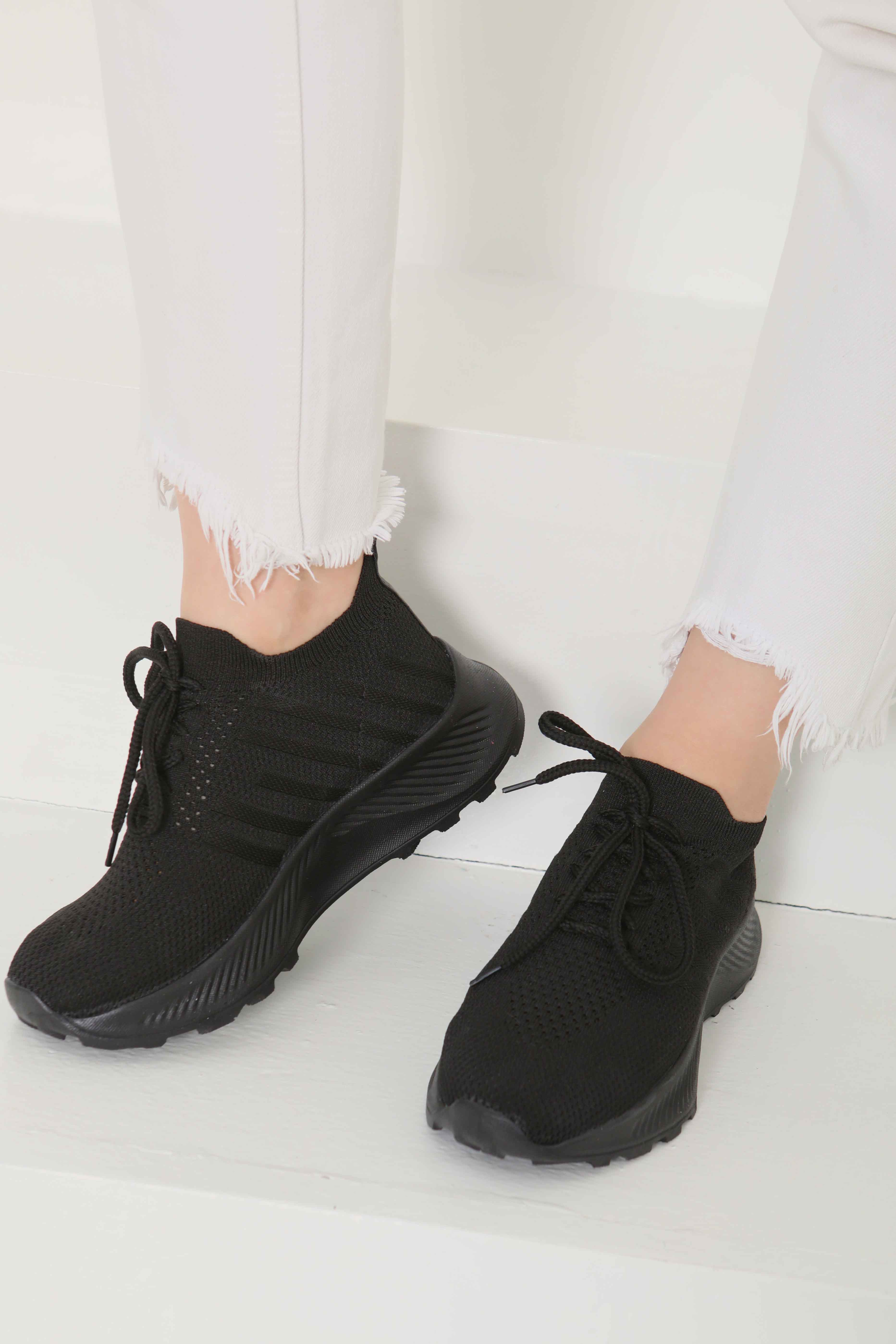 Kadın Siyah Yüksek Tabanlı Spor Ayakkabı - 27082 - 3