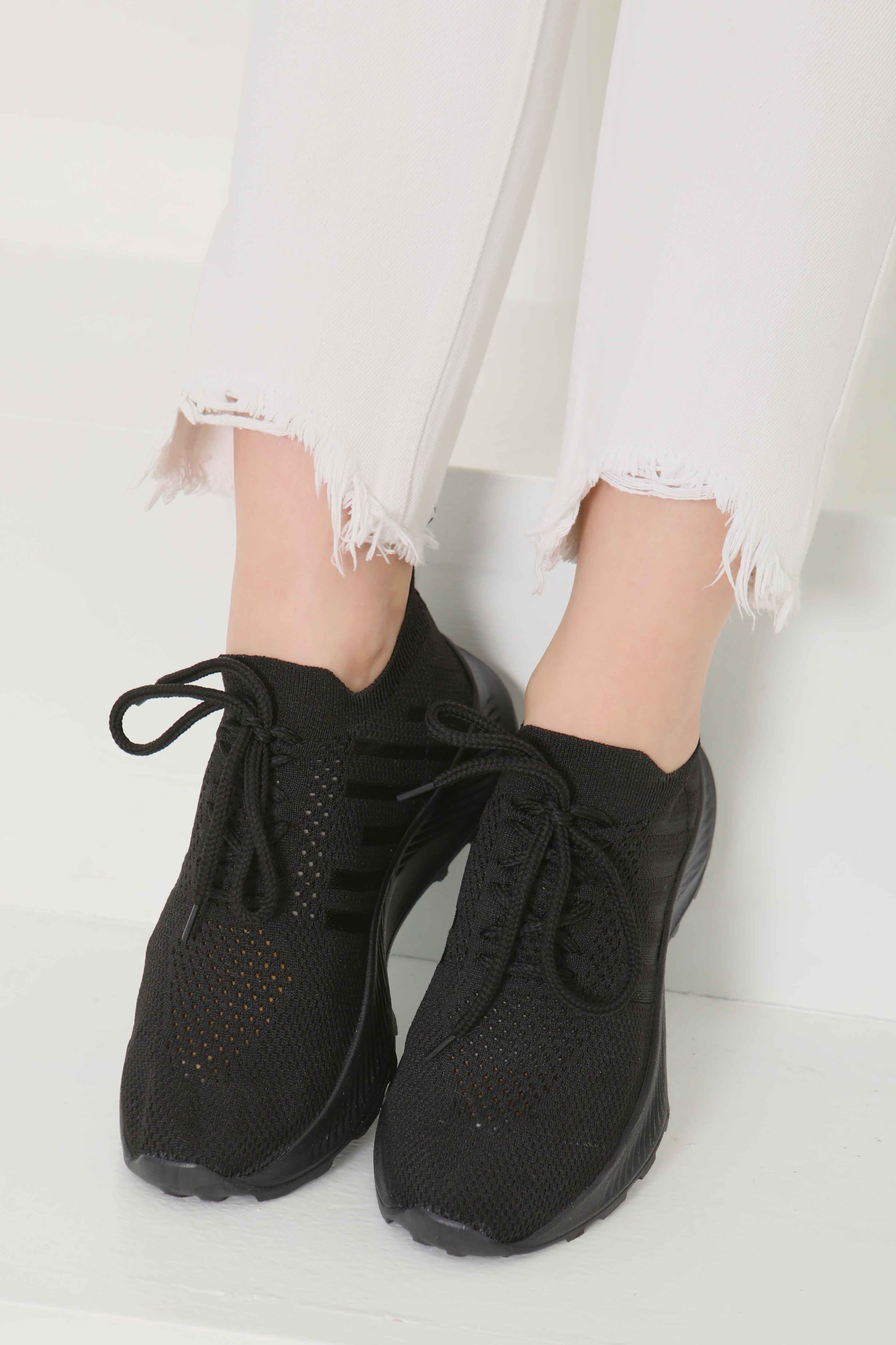 Kadın Siyah Yüksek Tabanlı Spor Ayakkabı - 27082 - 5