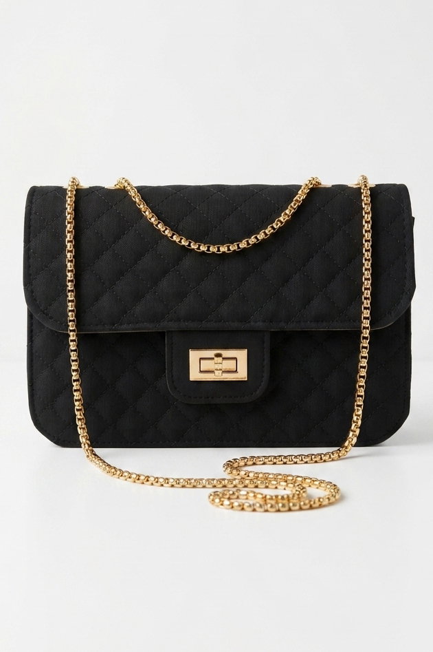 Kadın Siyah Zincir Detaylı Omuz Çantası - 28398-SIYAH - 2