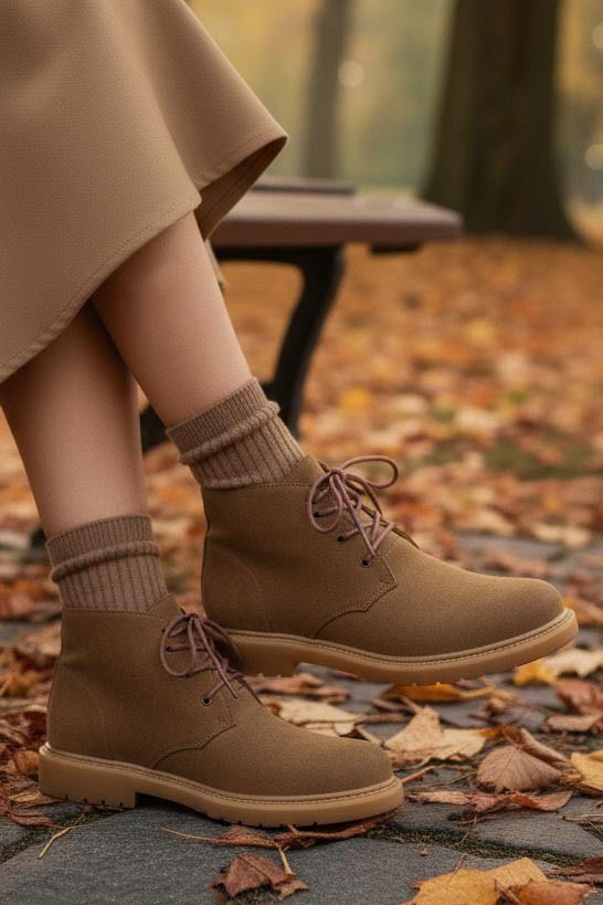 Kadın Taba Bağcıklı Yarım Süet Bot - 27906-TABA - 1