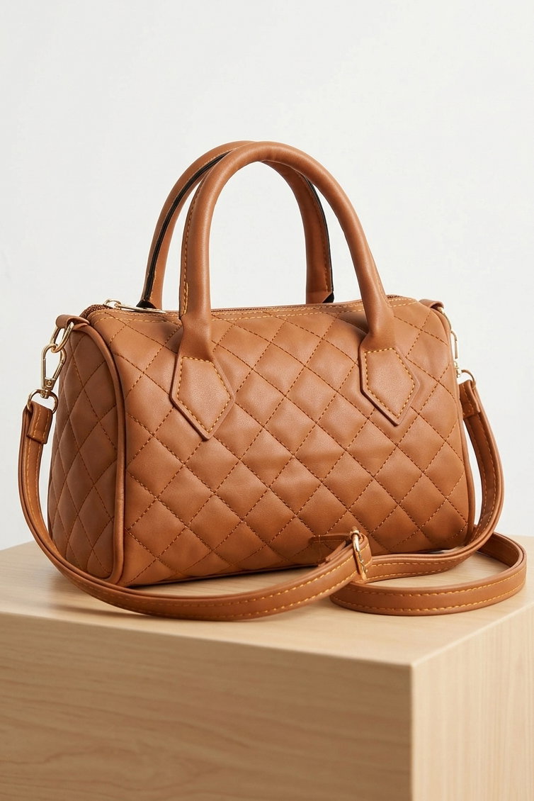 Kadın Taba Baklava Desen Suni Deri Çanta - 28396-TABA - 1