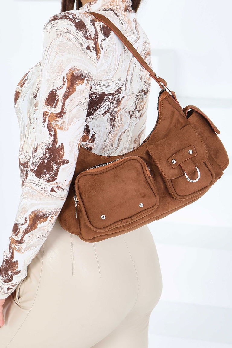 Kadın Taba Cep Detaylı Süet Kol Çantası - 27846-TABA - TOFİSA