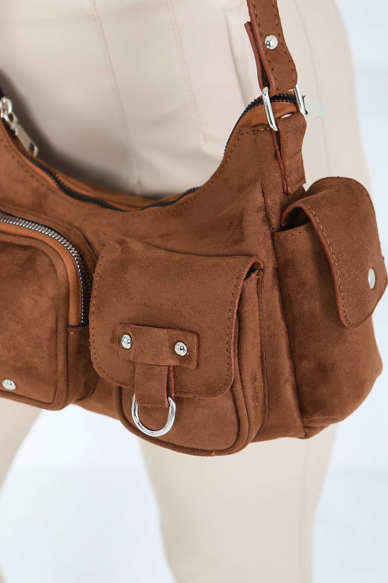 Kadın Taba Cep Detaylı Süet Kol Çantası - 27846-TABA - TOFİSA