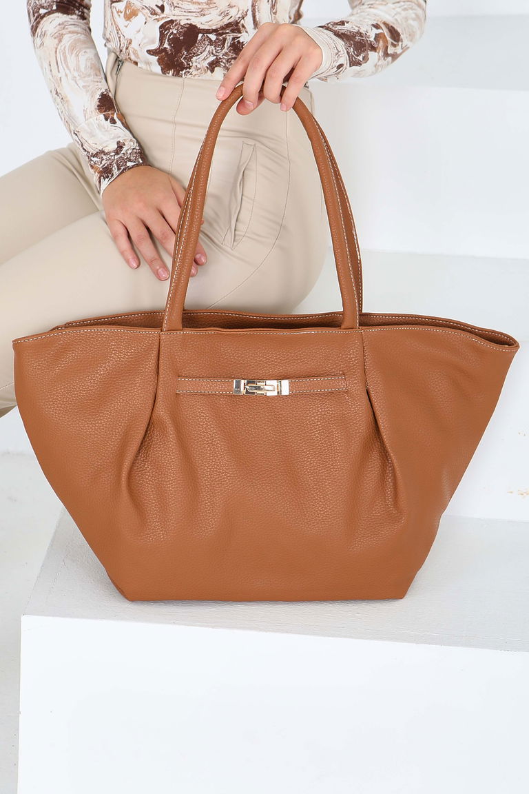 Kadın Taba Geniş Suni Deri Omuz Çantası - 27844-TABA - TOFİSA