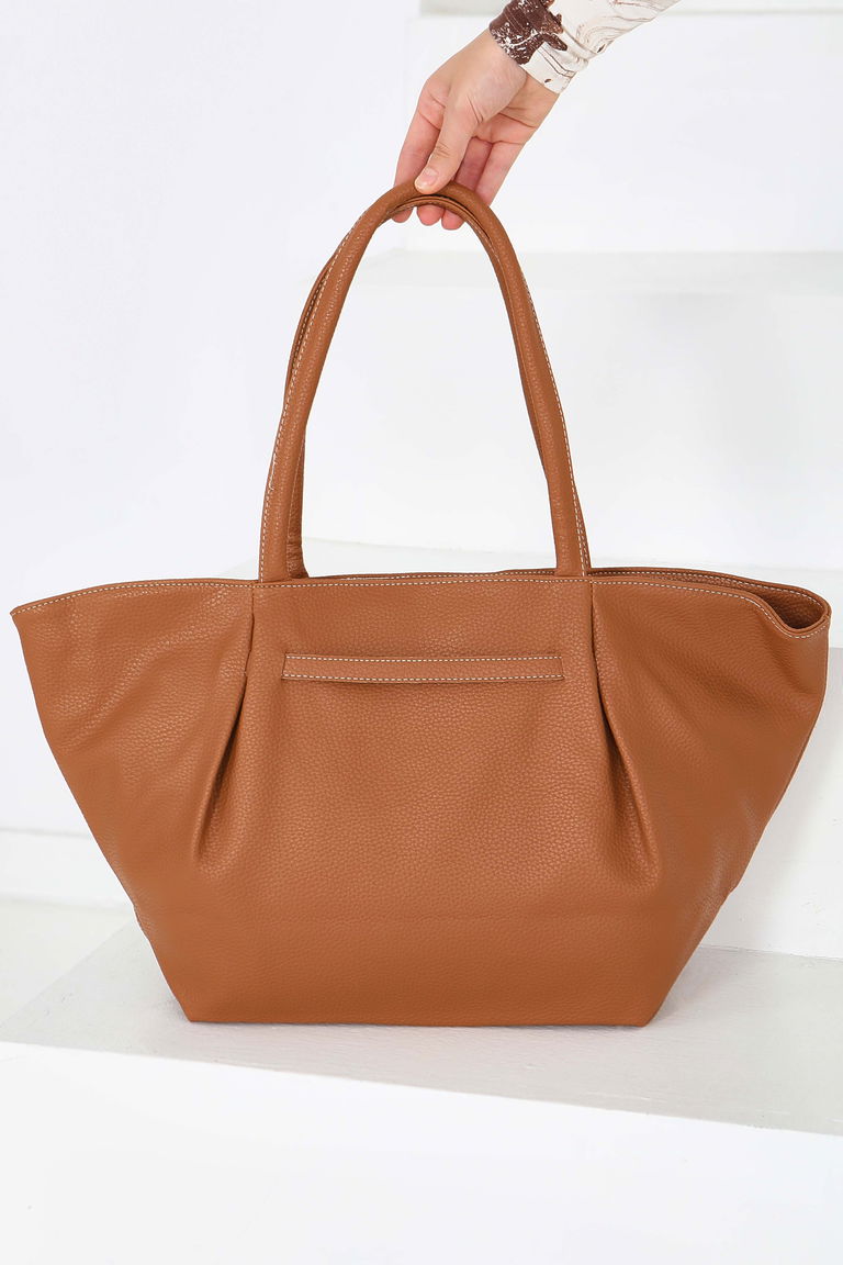 Kadın Taba Geniş Suni Deri Omuz Çantası - 27844-TABA - TOFİSA