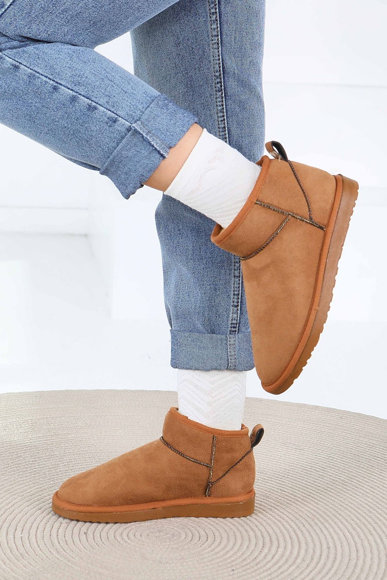 Kadın Taba İçi Peluş Yarım Süet Bot - 27784-TABA - TOFİSA