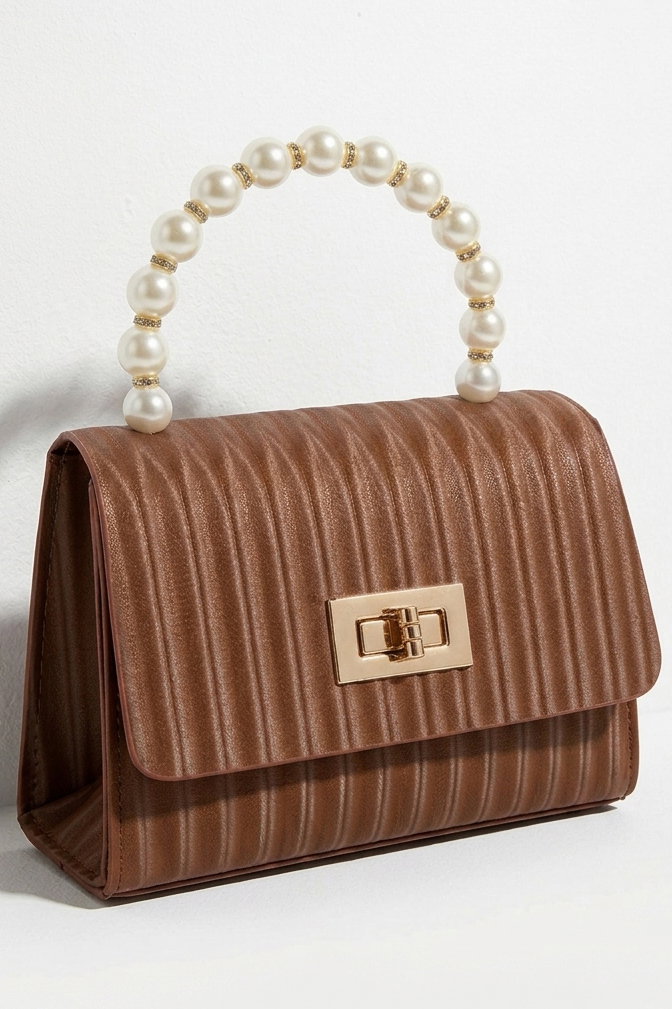 Kadın Taba İnci Ve Zincirli Çanta - 28428-TABA - 1