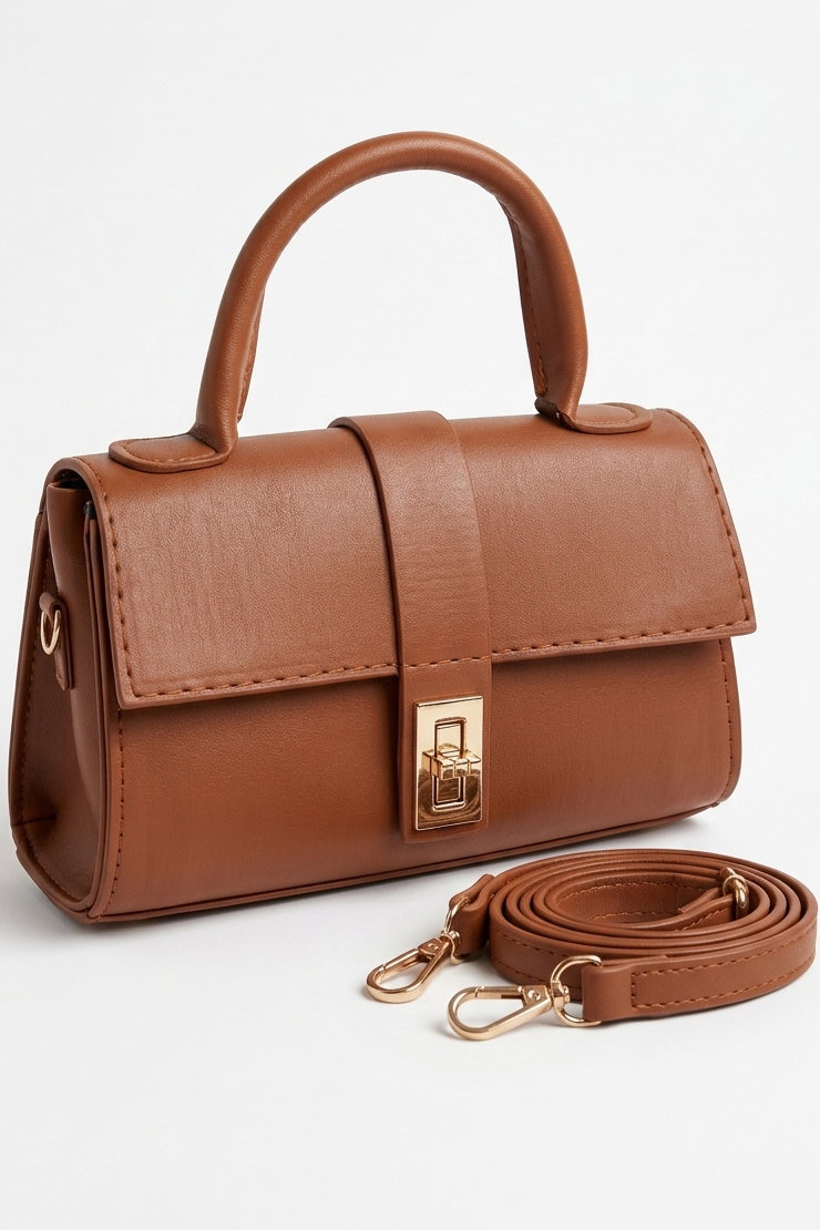 Kadın Taba Kilitli Mıni Suni Deri Çanta - 28142-TABA - 1