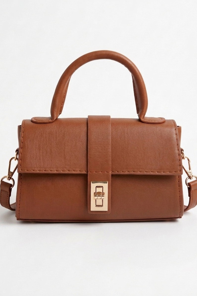 Kadın Taba Kilitli Mıni Suni Deri Çanta - 28142-TABA - 2