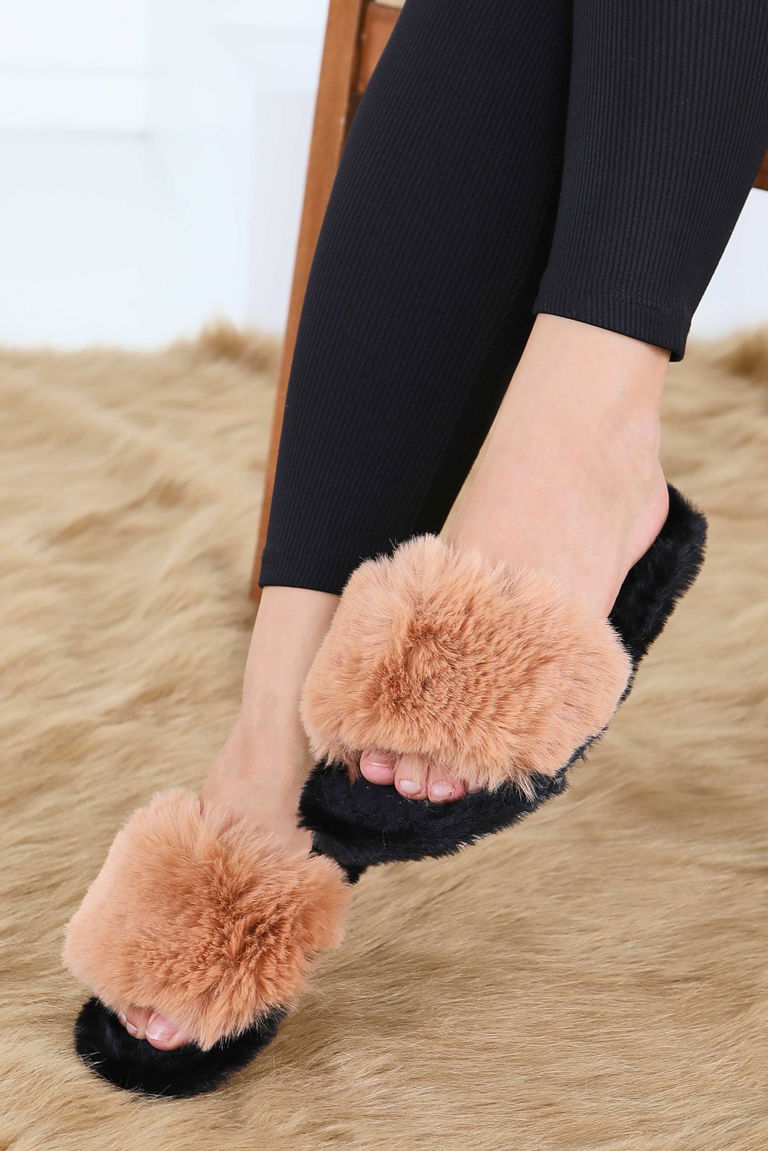 Kadın Taba Ponponlu Ev Terliği - 27782-TABA - TOFİSA