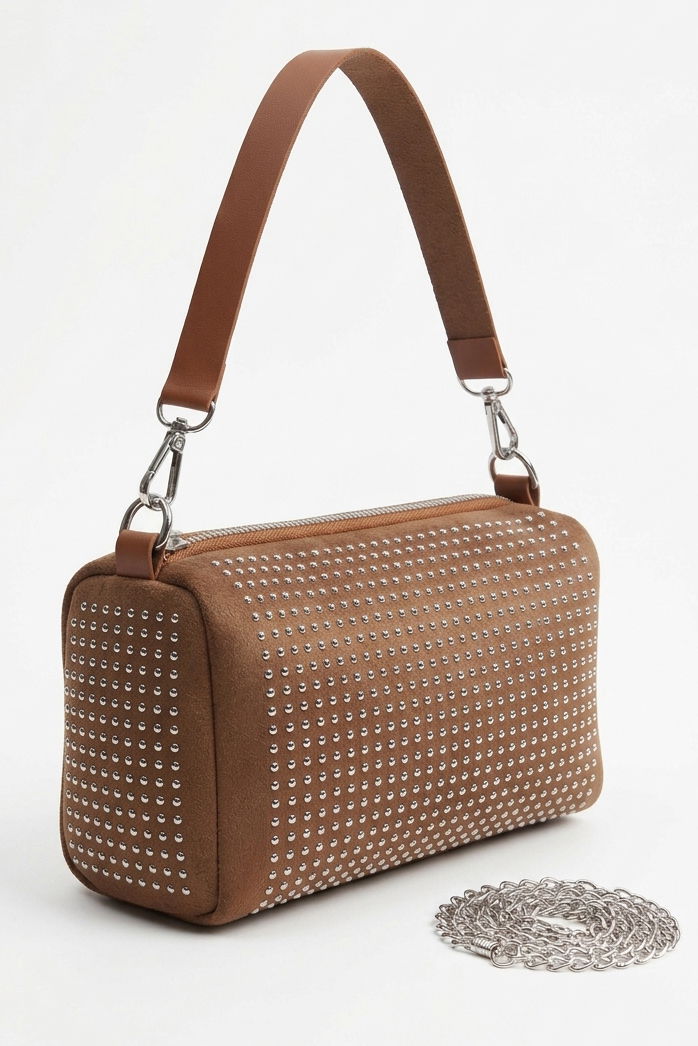 Kadın Taba Pul Detaylı Slindir Mini Çanta - 28361-TABA - 1