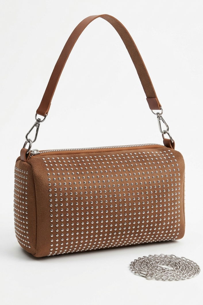 Kadın Taba Pul Detaylı Slindir Mini Çanta - 28361-TABA - 2