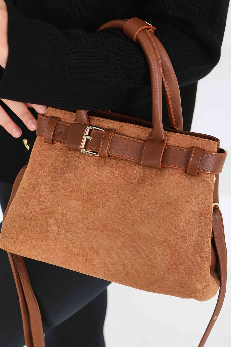 Kadın Taba Süet Detaylı El Çantası - 27842-TABA - TOFİSA