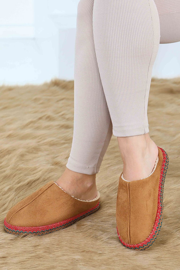 Kadın Taba Yanları Nakışlı Ev Terliği - 27781-TABA - TOFİSA