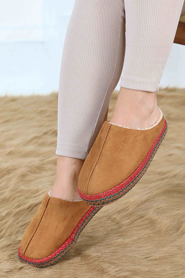 Kadın Taba Yanları Nakışlı Ev Terliği - 27781-TABA - TOFİSA