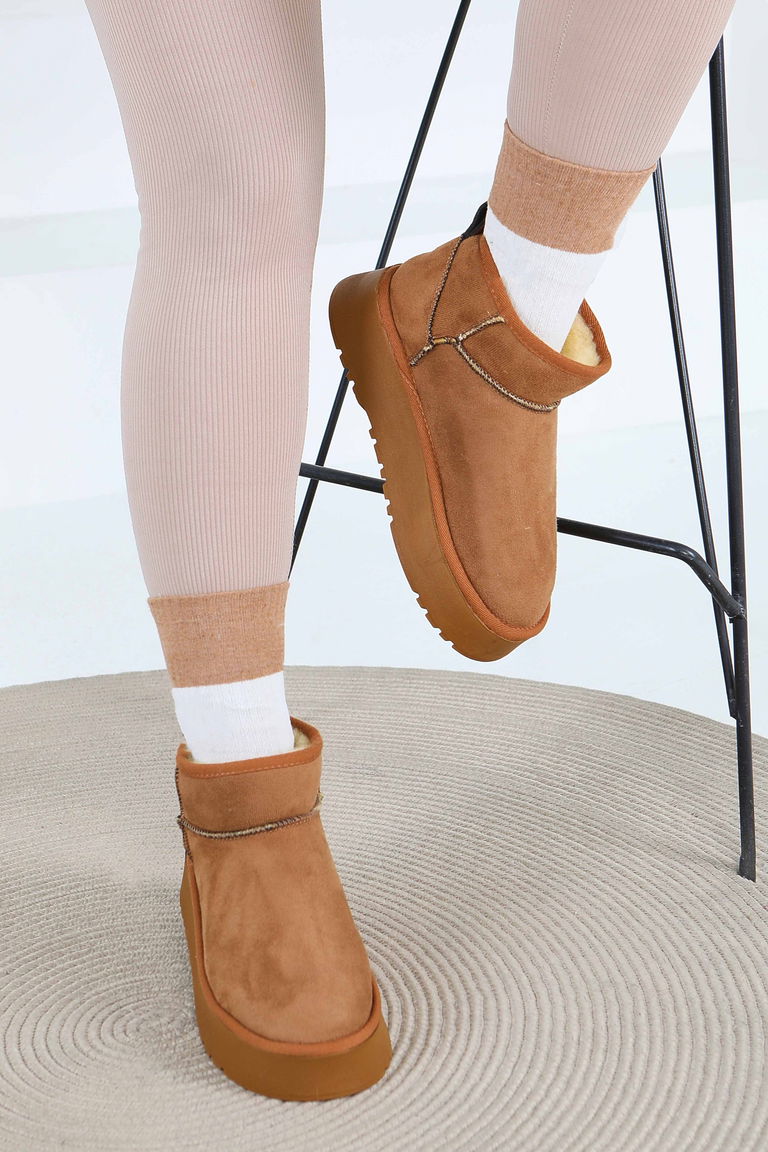 Kadın Taba Yüksek Taban Yarım Süet Bot - 27783-TABA - TOFİSA