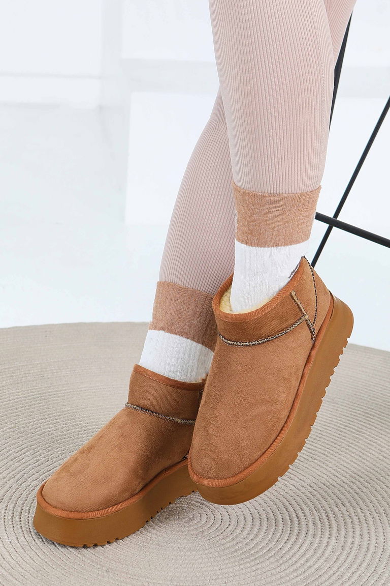 Kadın Taba Yüksek Taban Yarım Süet Bot - 27783-TABA - TOFİSA