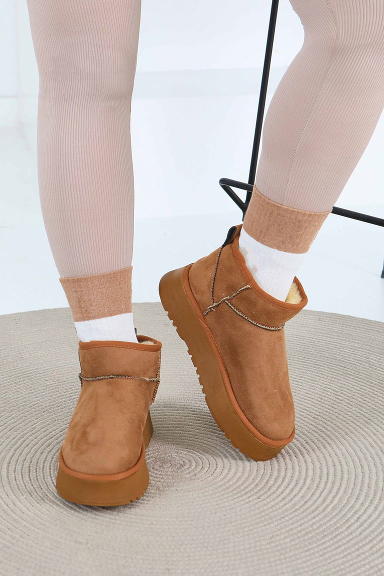 Kadın Taba Yüksek Taban Yarım Süet Bot - 27783-TABA - TOFİSA