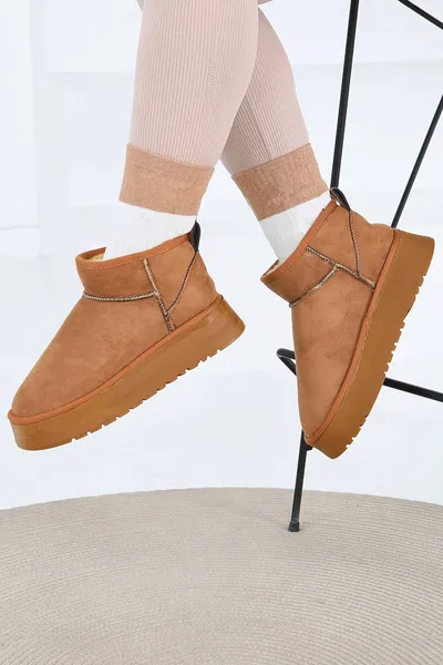 Kadın Taba Yüksek Taban Yarım Süet Bot - 27783-TABA 