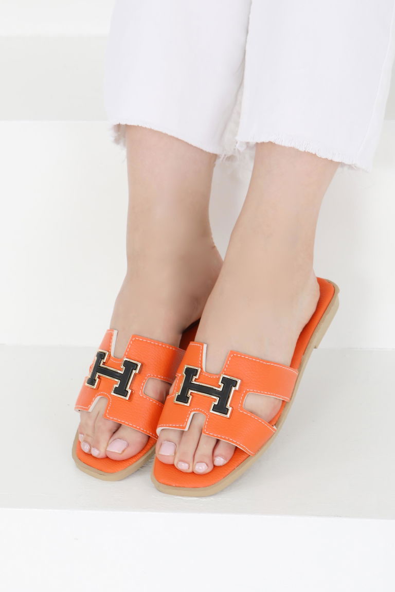 Kadın Turuncu H Tokalı Terlik - 27407 - TOFİSA