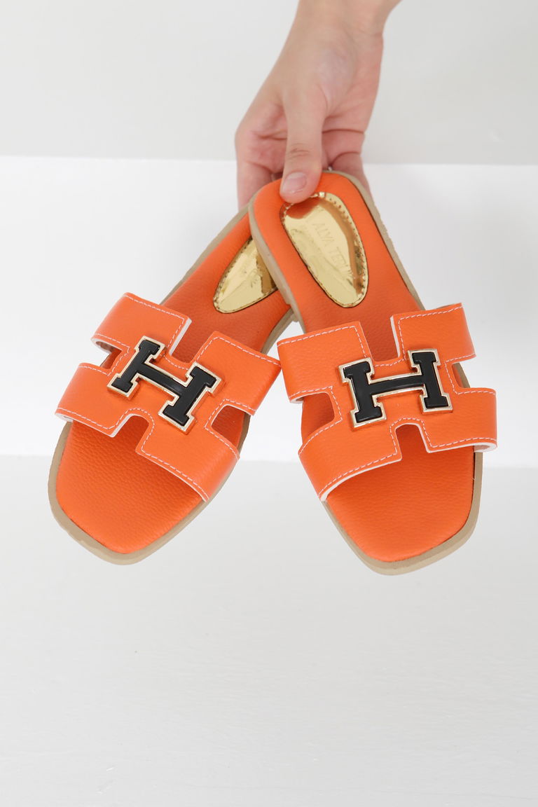 Kadın Turuncu H Tokalı Terlik - 27407 - TOFİSA