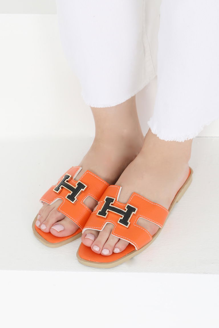 Kadın Turuncu H Tokalı Terlik - 27407 - TOFİSA