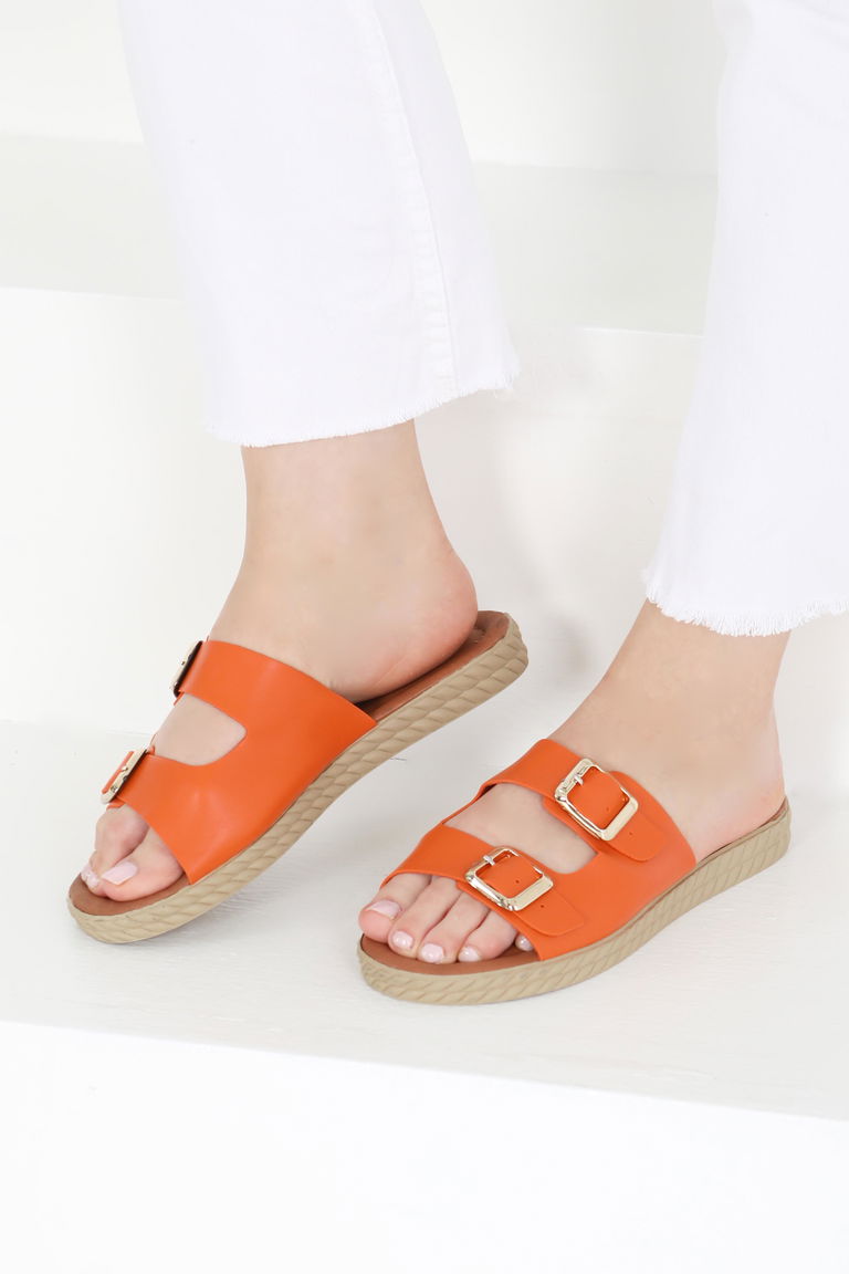 Kadın Turuncu Tokalı Terlik - 27406 - TOFİSA