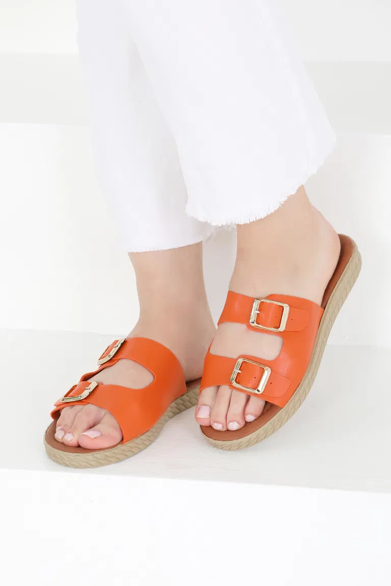 Kadın Turuncu Tokalı Terlik - 27406 - TOFİSA