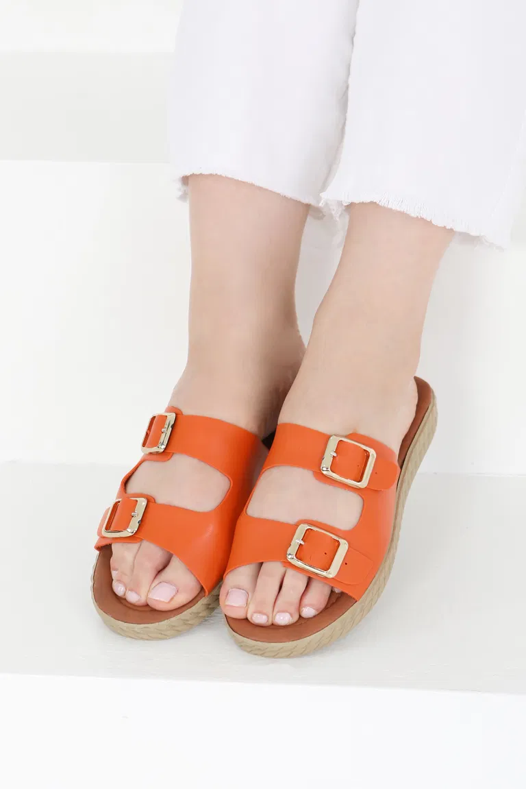 Kadın Turuncu Tokalı Terlik - 27406 - TOFİSA