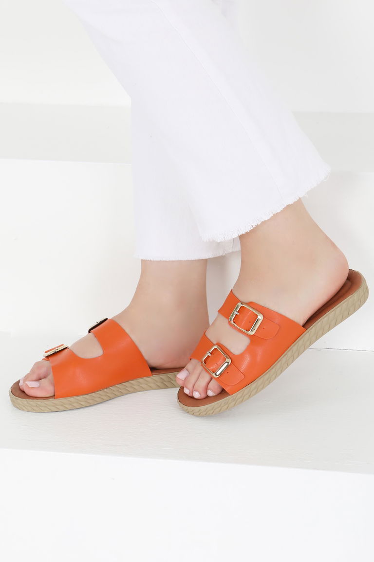 Kadın Turuncu Tokalı Terlik - 27406 - TOFİSA