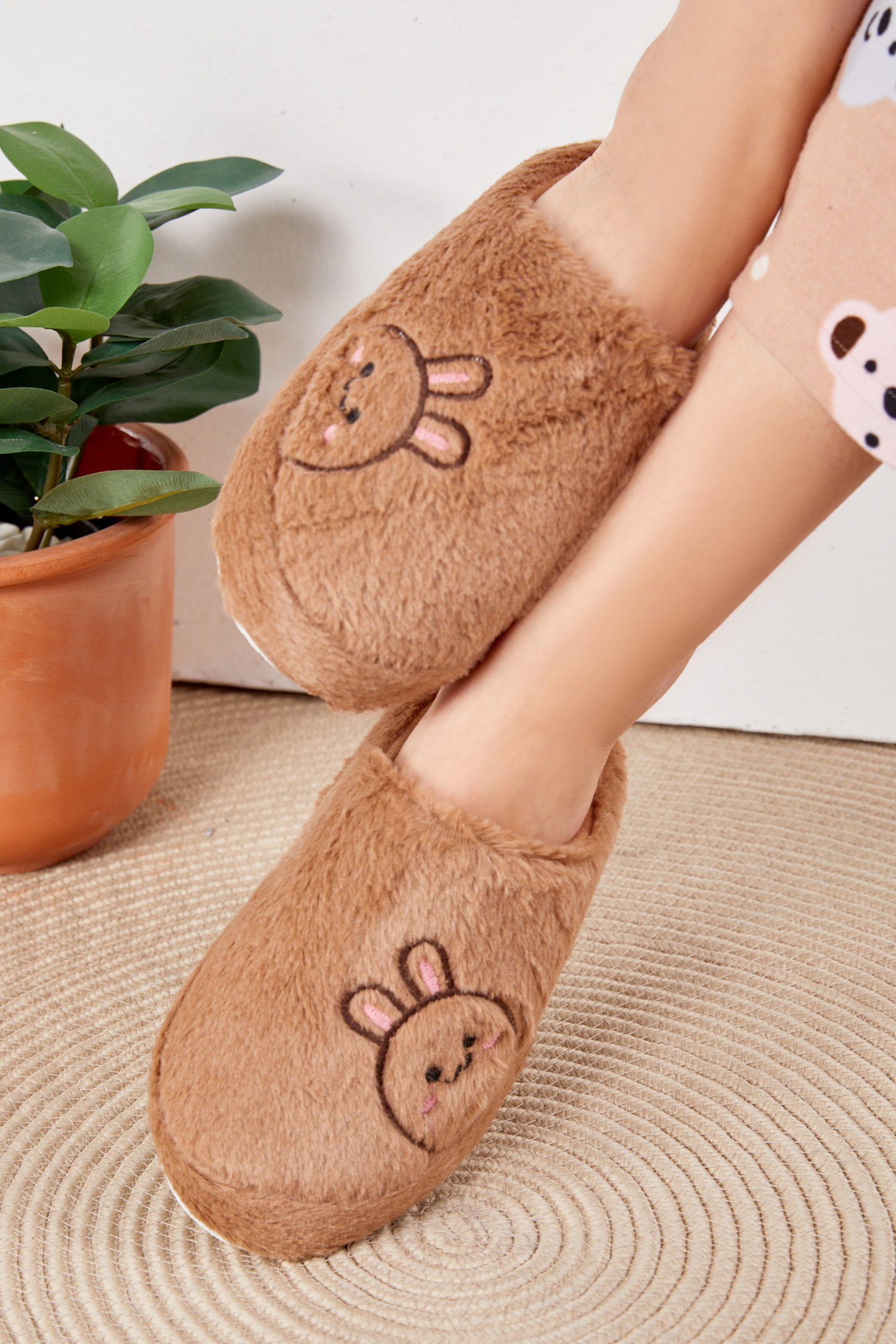Kadın Vizon Peluş Ayıcıklı Ev Terliği - 26296 - 5