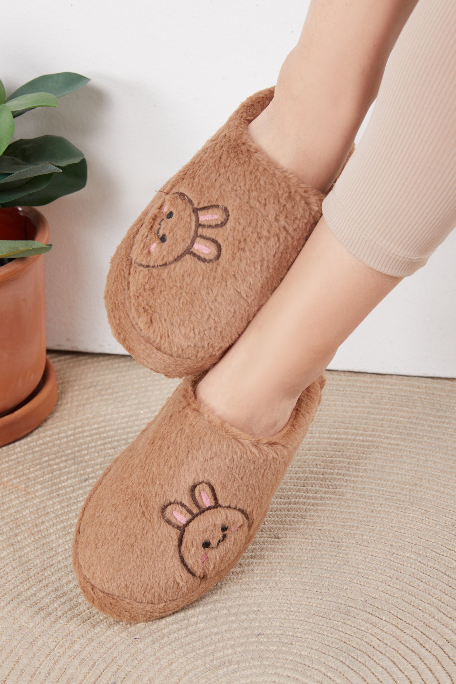 Kadın Vizon Peluş Ayıcıklı Ev Terliği - 26296 - 1